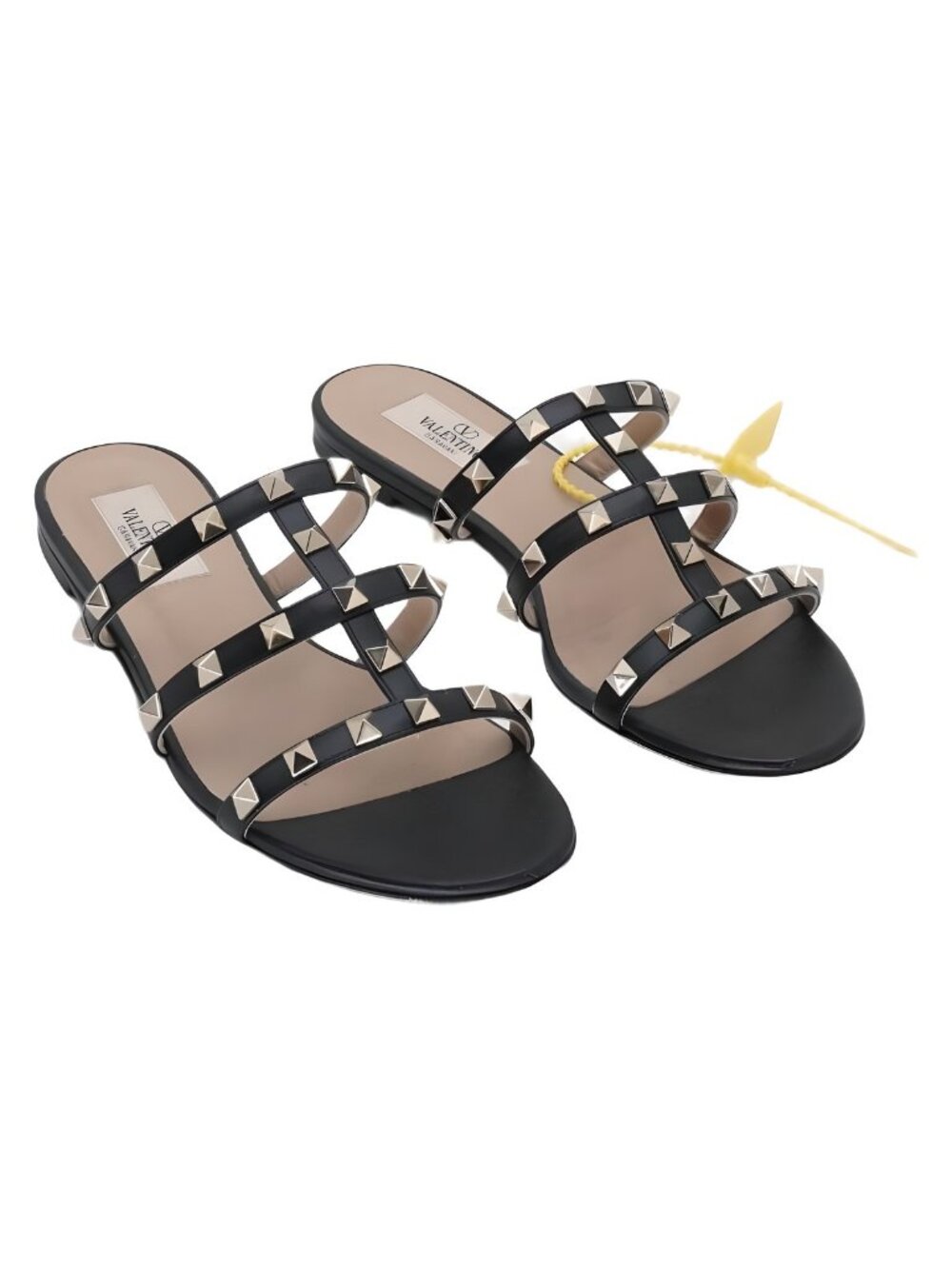 Valentino Garavani Rockstud Flat Slide Sandals Black Sz US 7 EU 37 - Picture 4 of 6